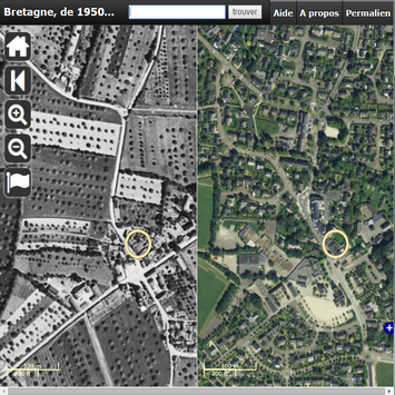 Application comparant les vues aériennes de la Bretagne en 1950 et de nos jours